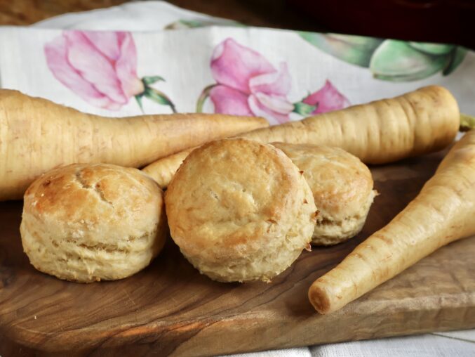 parsnips with scones on a board