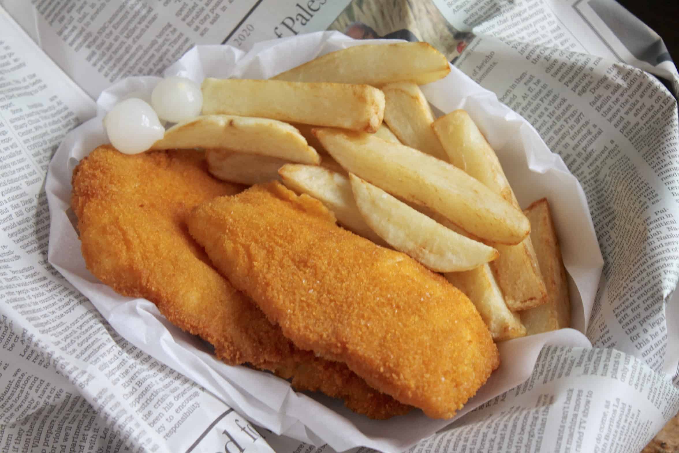 fish and chips in newspaper