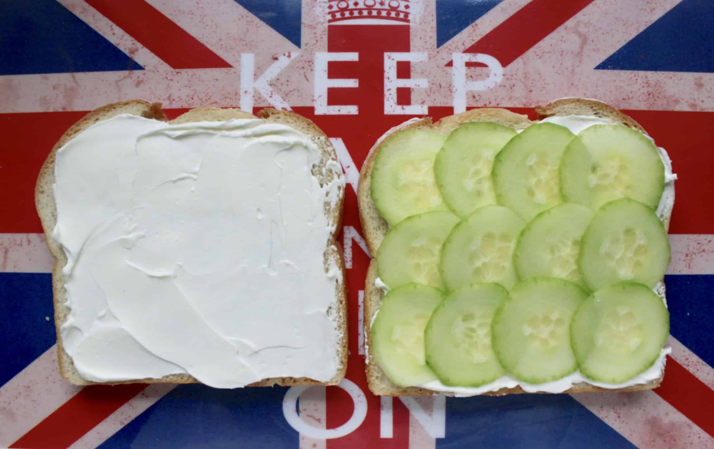 cream cheese and cucumbers on bread