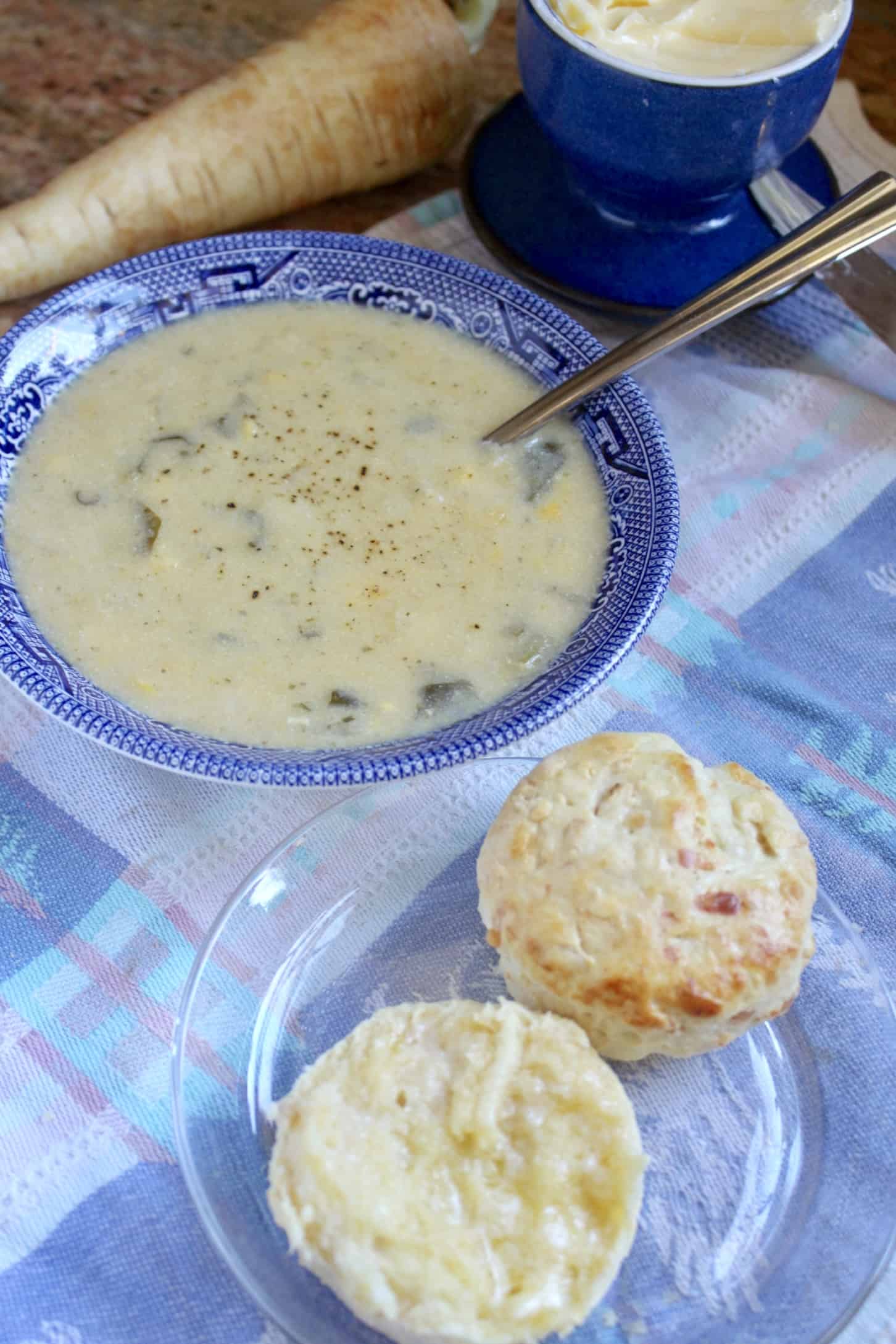 savory parsnip scone with soup