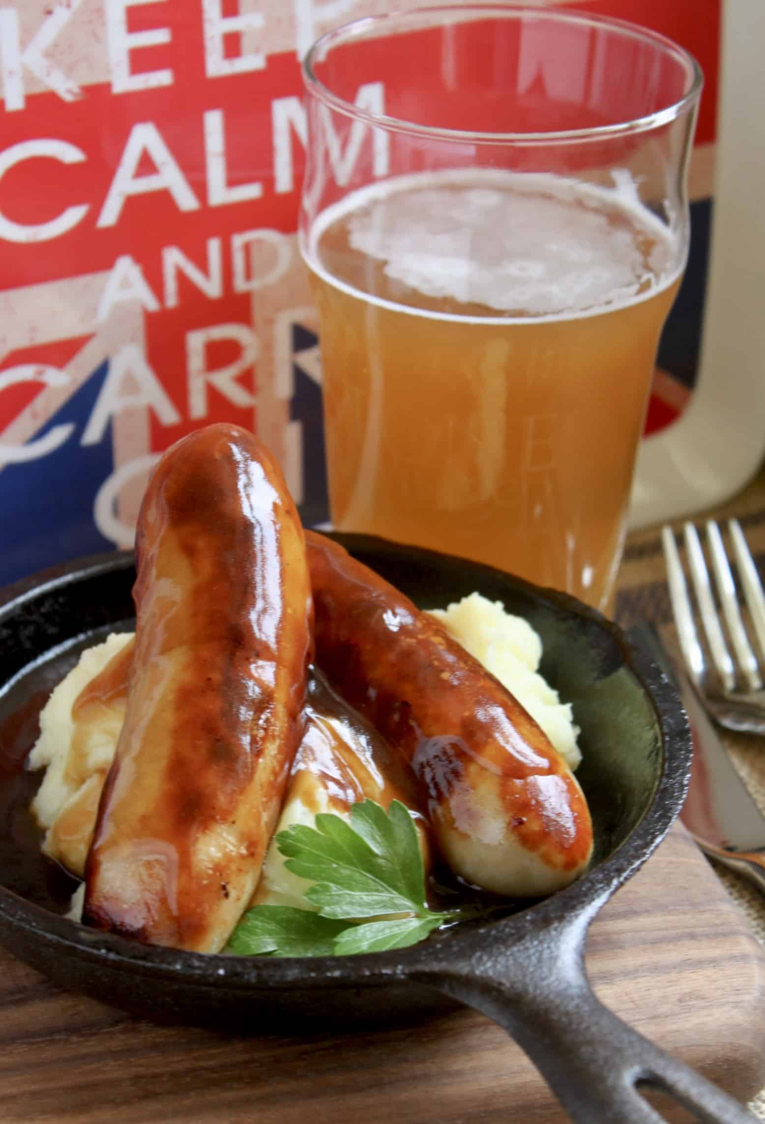 bangers and mash and beer