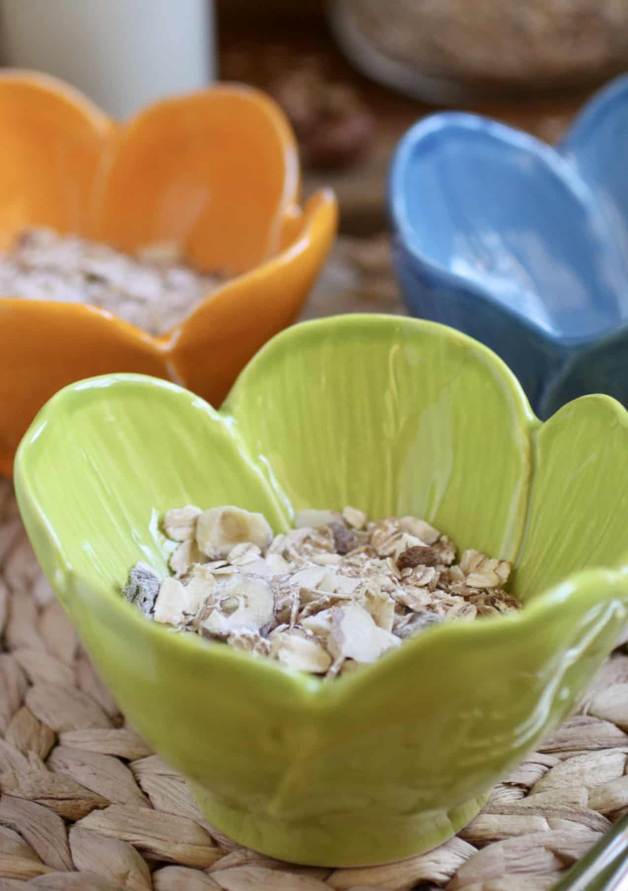 muesli in flower bowls