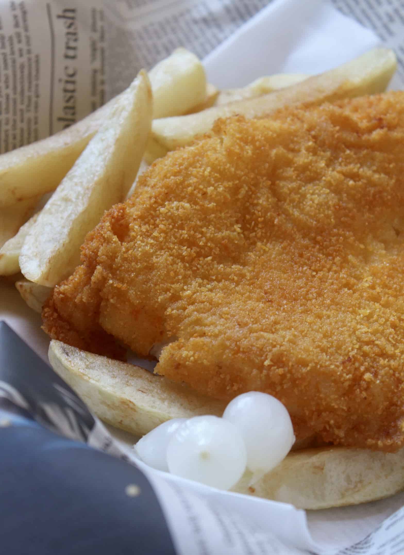 fish and chips in newspaper