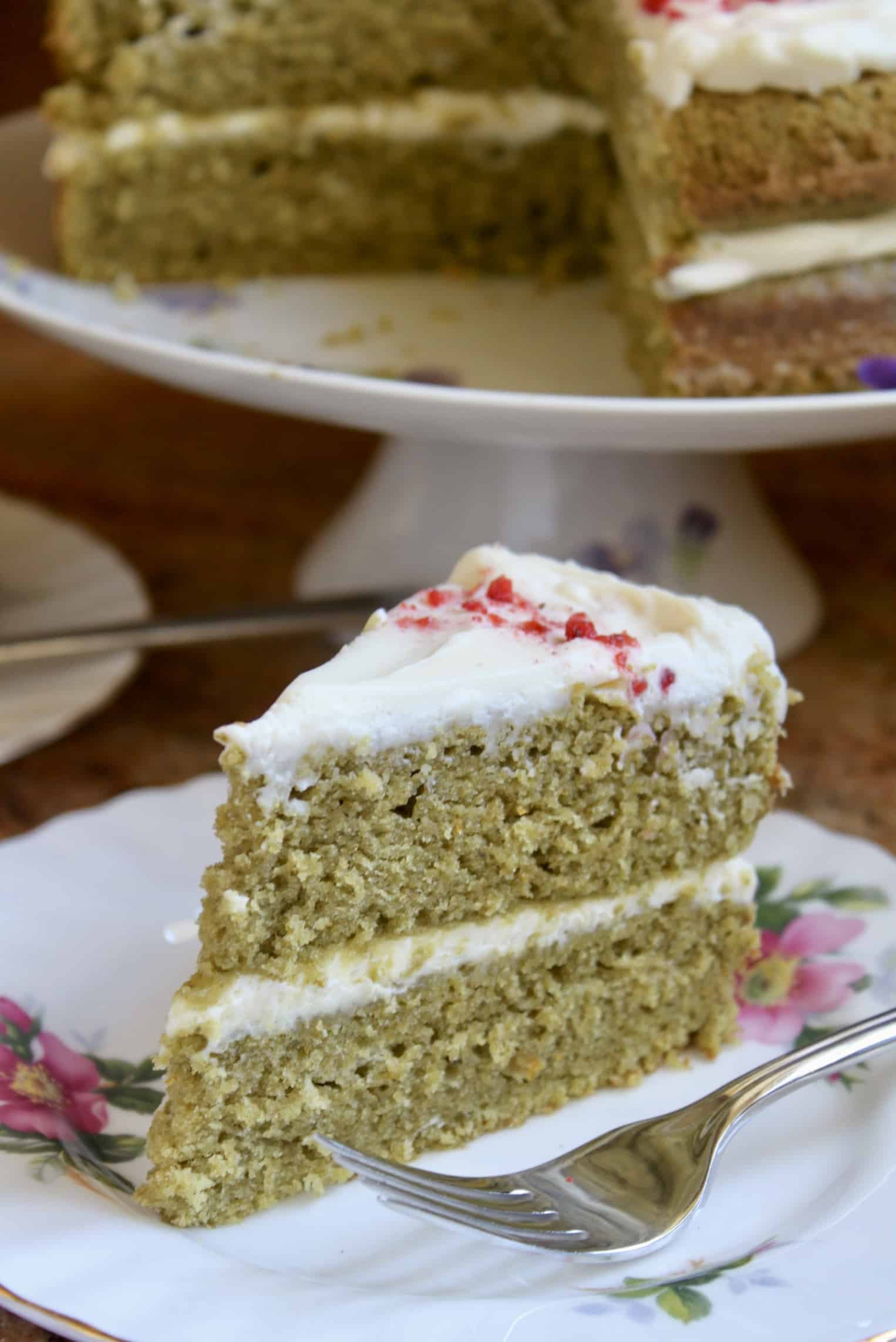 green cake slice on plate