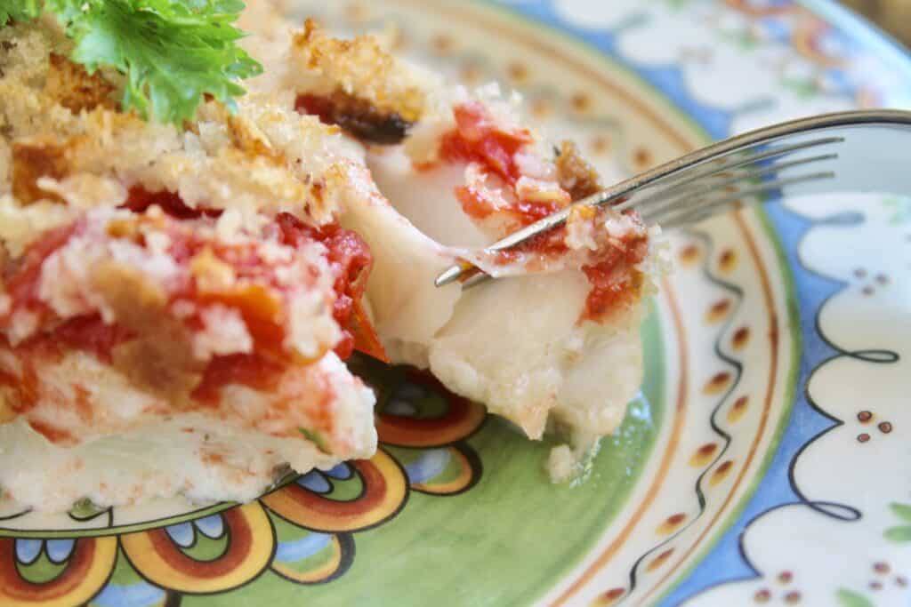 Oven baked fish on a plate