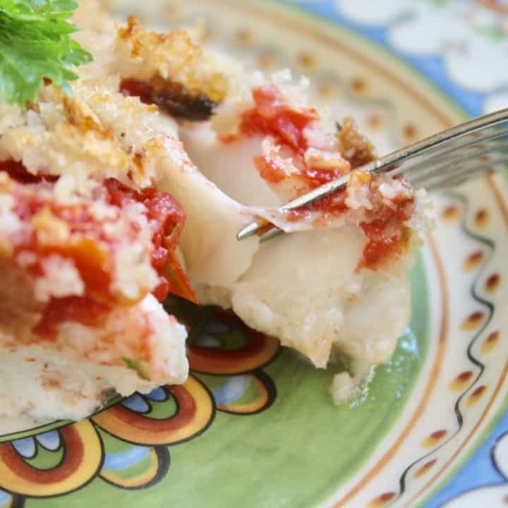 Oven baked fish on a plate