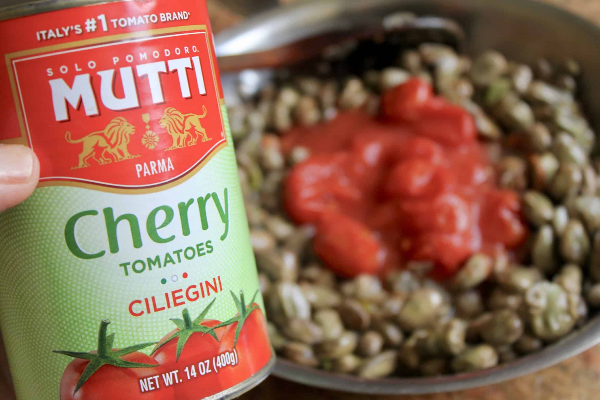 Mutti cherry tomato can and fava beans