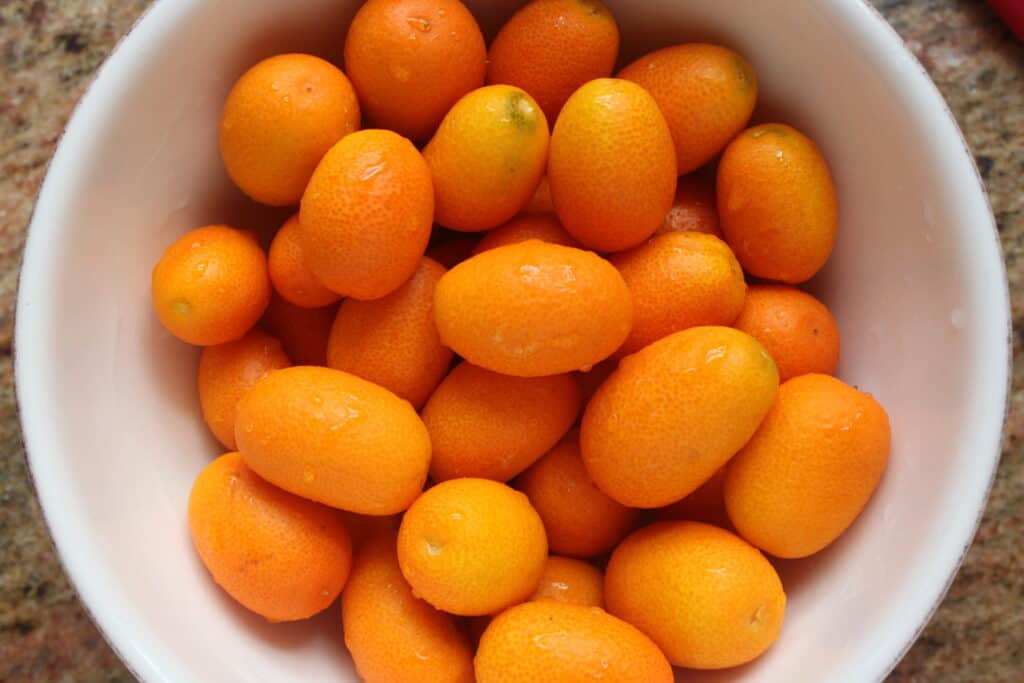 washed kumquats in a bowl