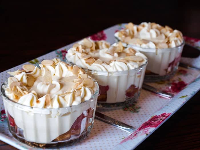 3 rhubarb and ginger trifles 3 rhubarb and ginger trifles