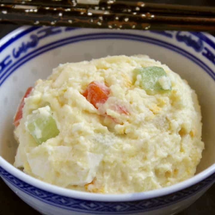 Korean potato salad in a bowl
