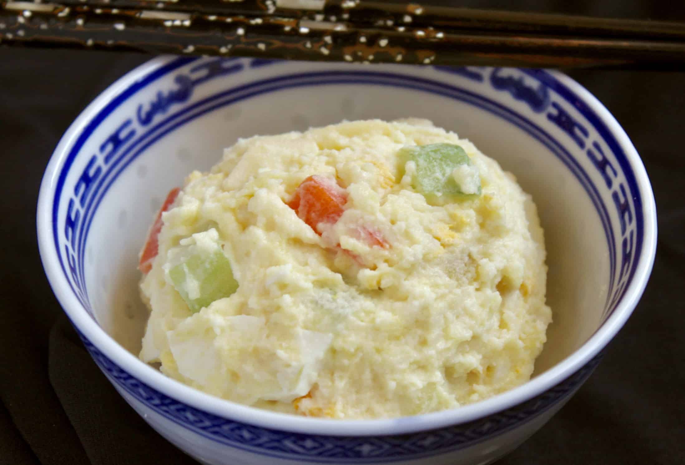 Korean potato salad in a bowl