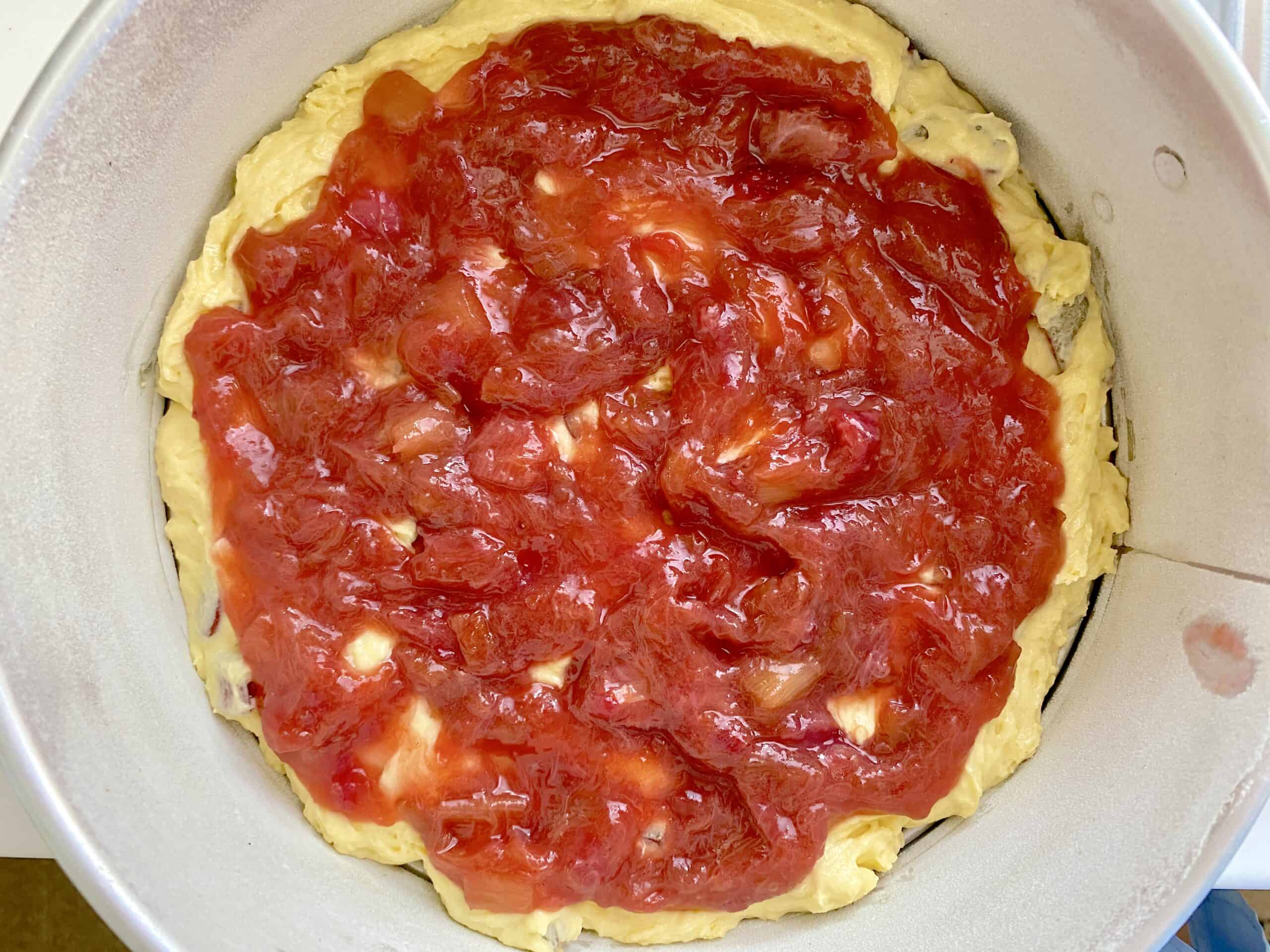 rhubarb compote on batter