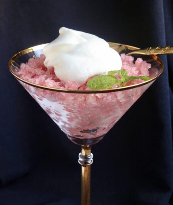 rhubarb granita with cream