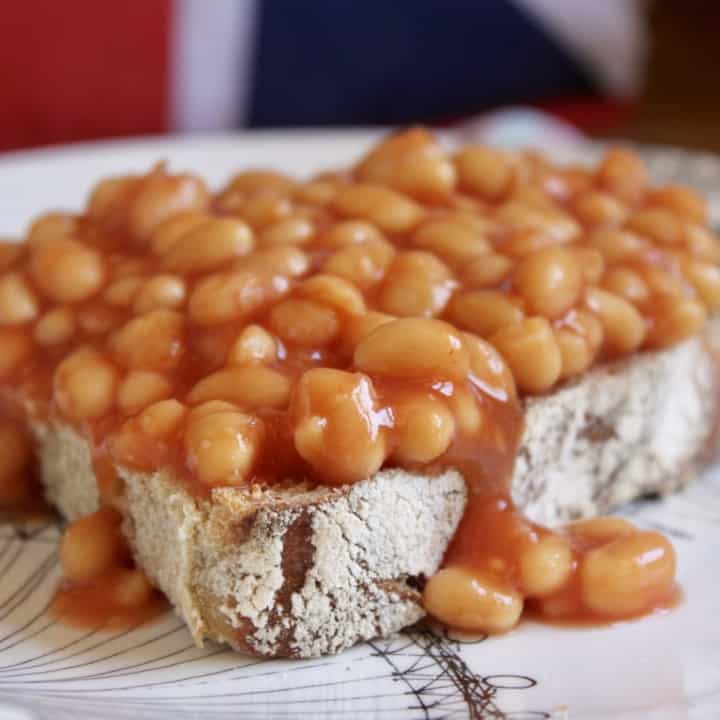 beans on toast on homemade bread