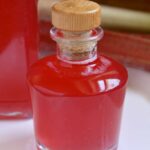 rhubarb syrup in a little bottle