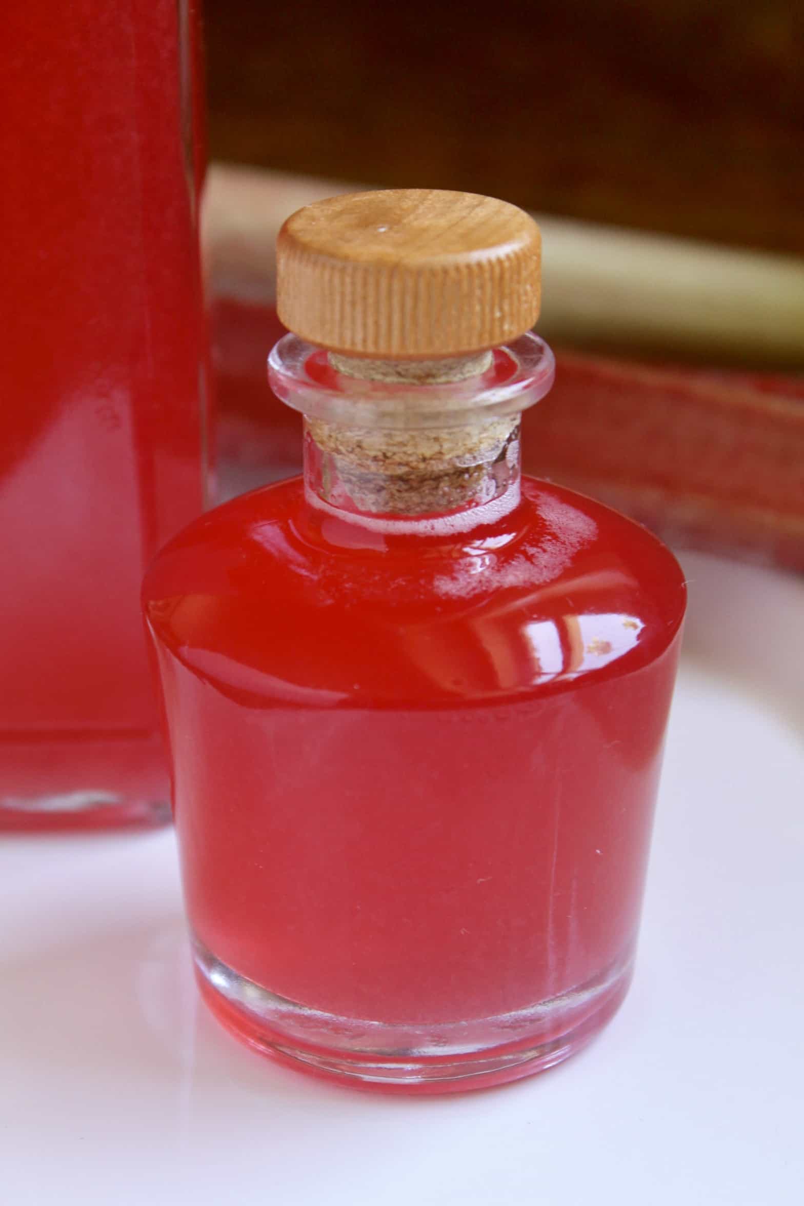 rhubarb syrup in a little bottle