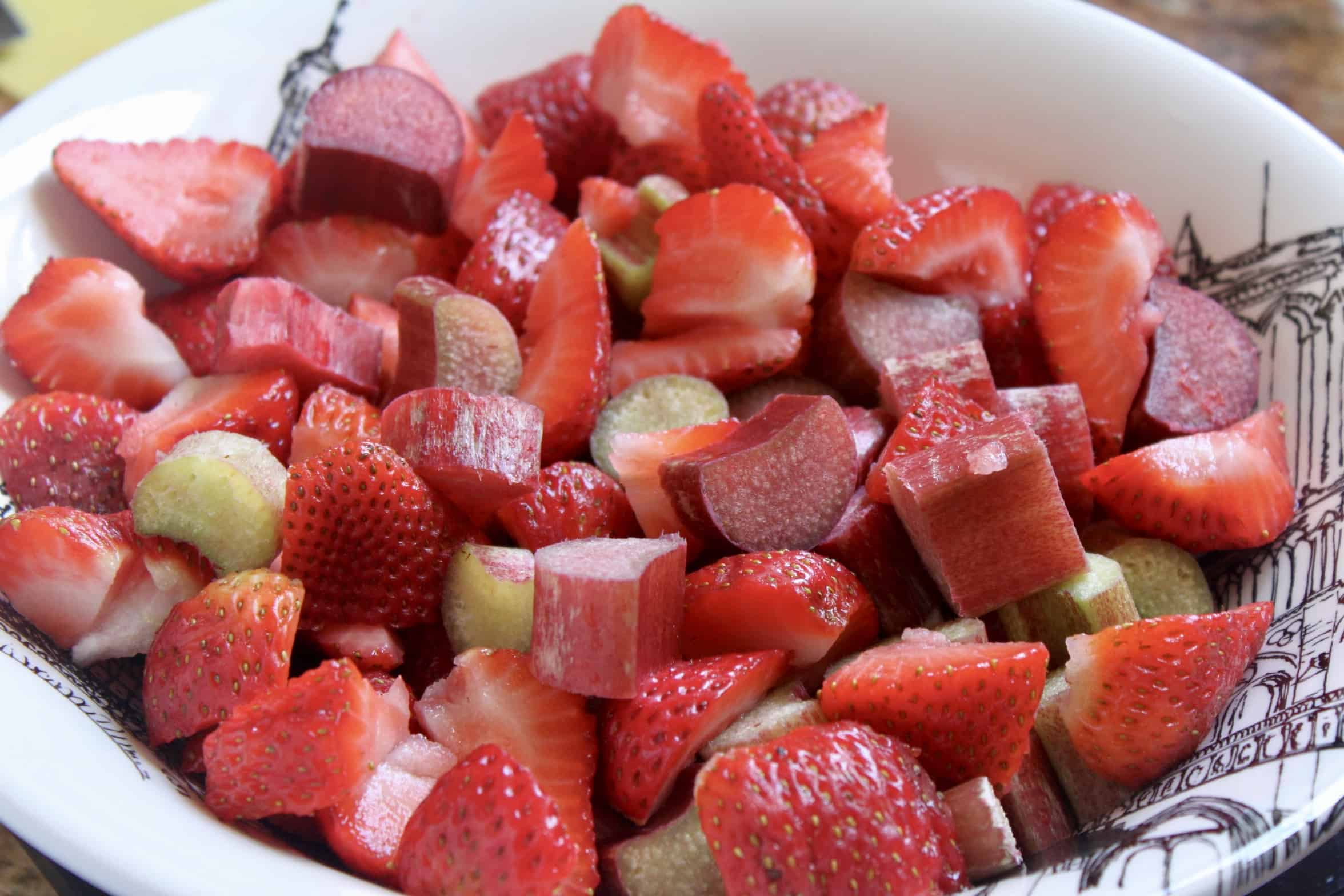chopped strawberries and rhubarb