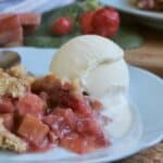 strawberry rhubarb crisp on a plate