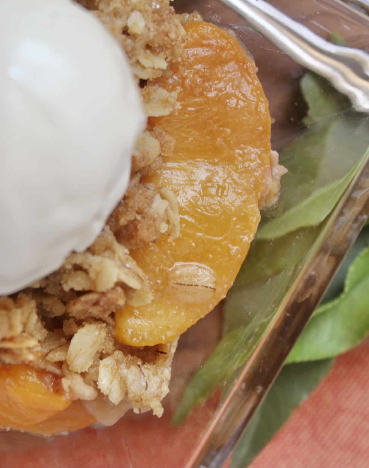 close up of peaches and ice cream