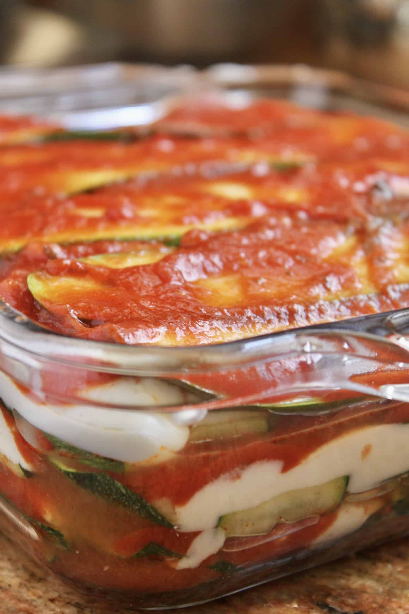 zucchini lasagna ready to bake