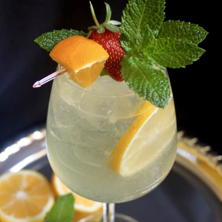 limoncello cocktail on a silver tray
