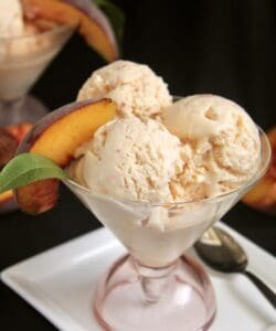 peach ice cream in a glass