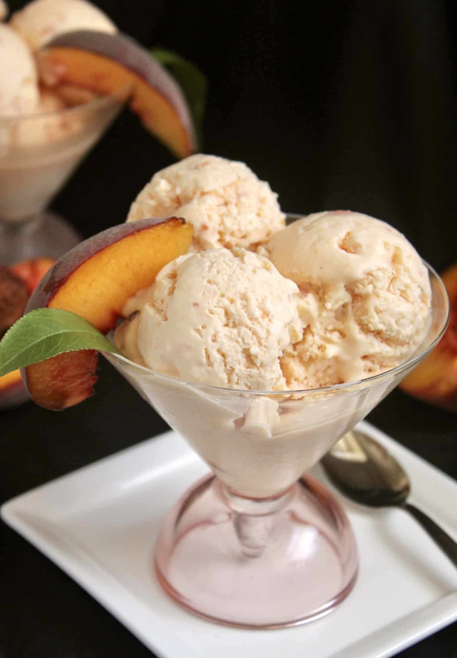 peach ice cream in a glass