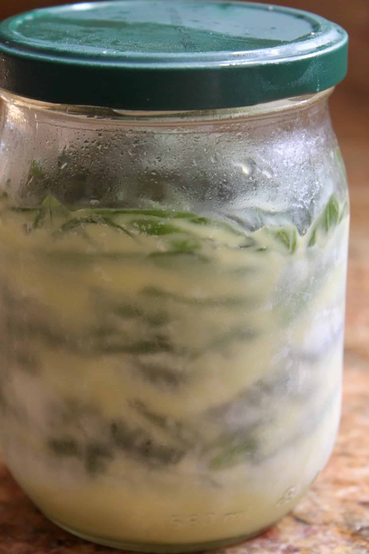 frozen basil under oil in a jar