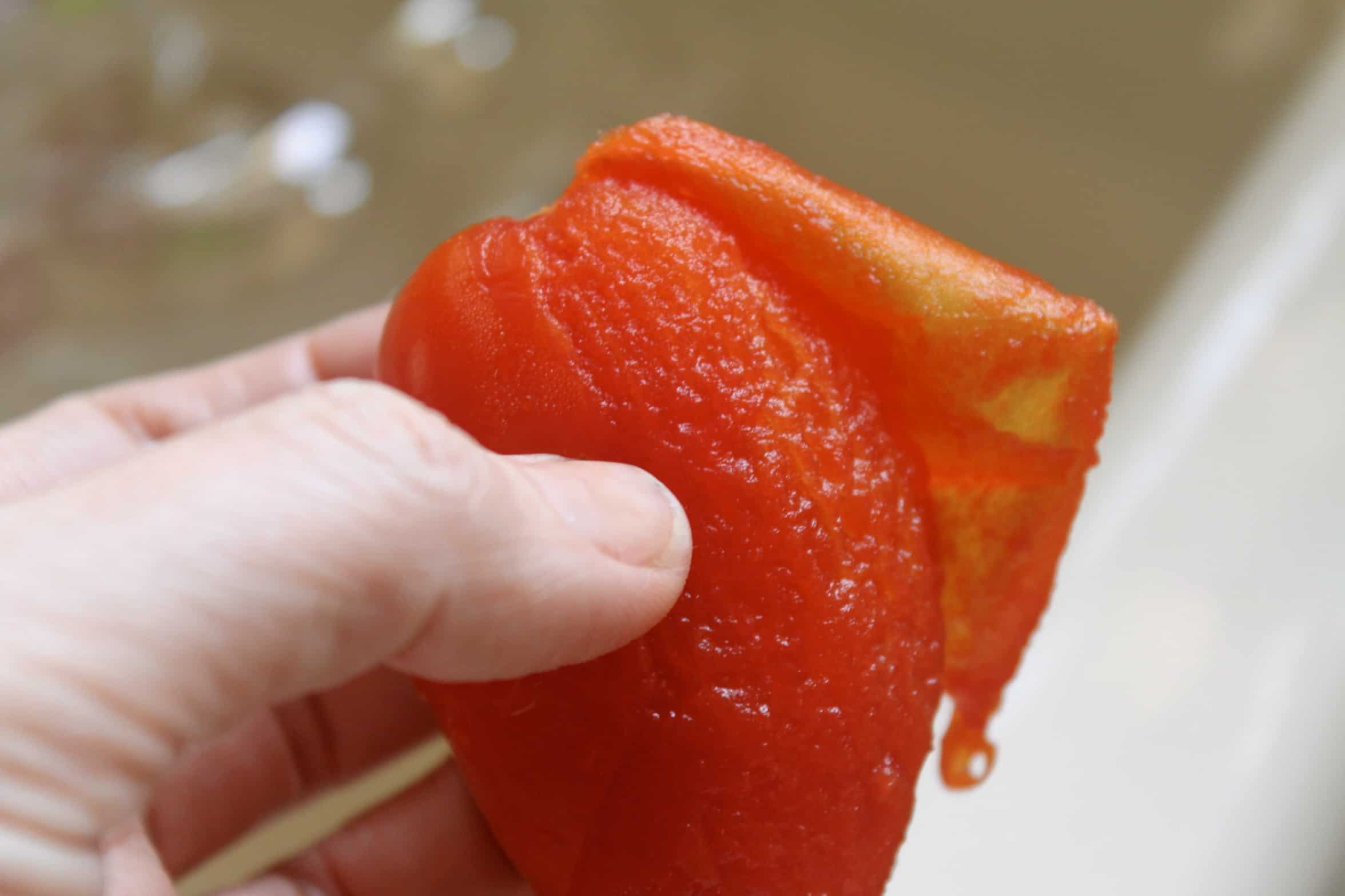 peeling a frozen tomato