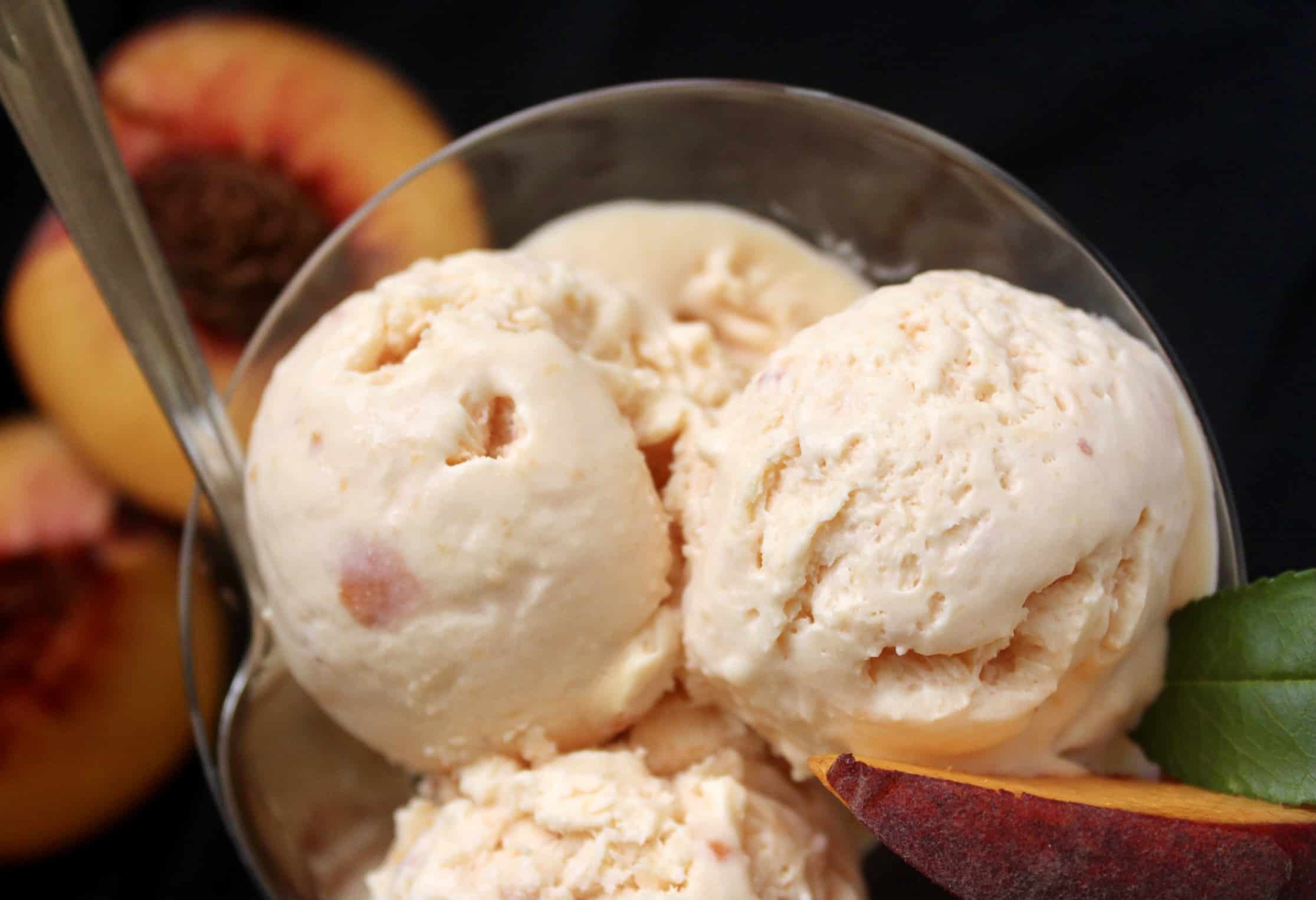 overhead shot of peach ice cream