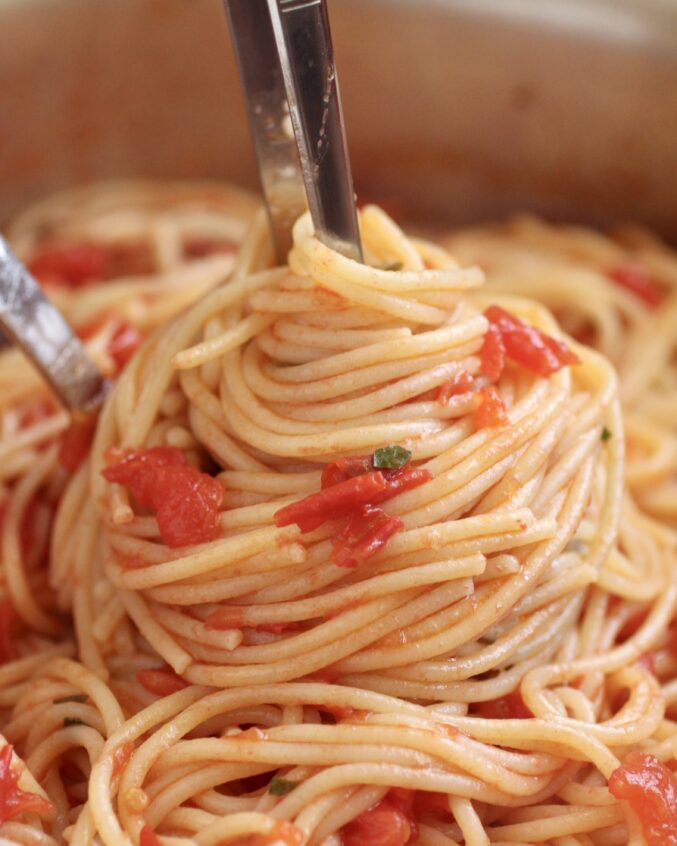 spaghetti with a fresh tomato sauce