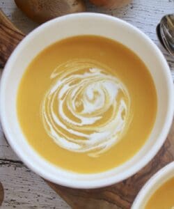 overhead pumpkin soup in a bowl