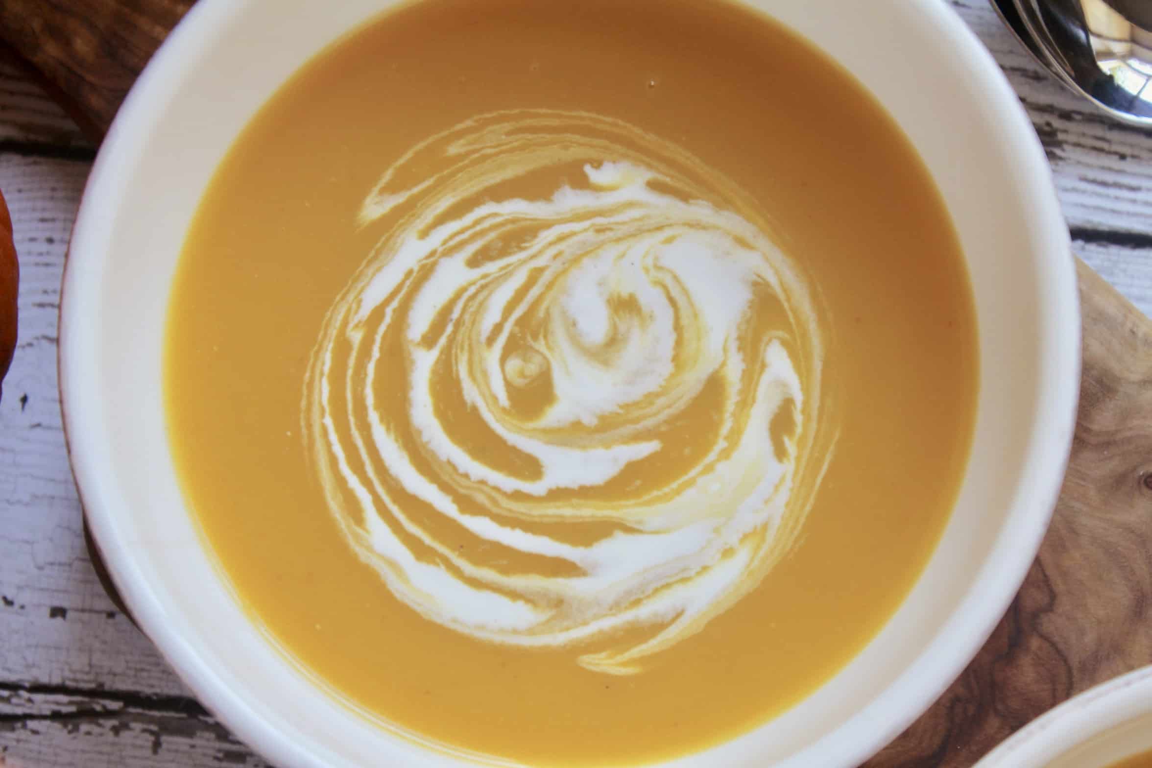 swirly soup in a bowl