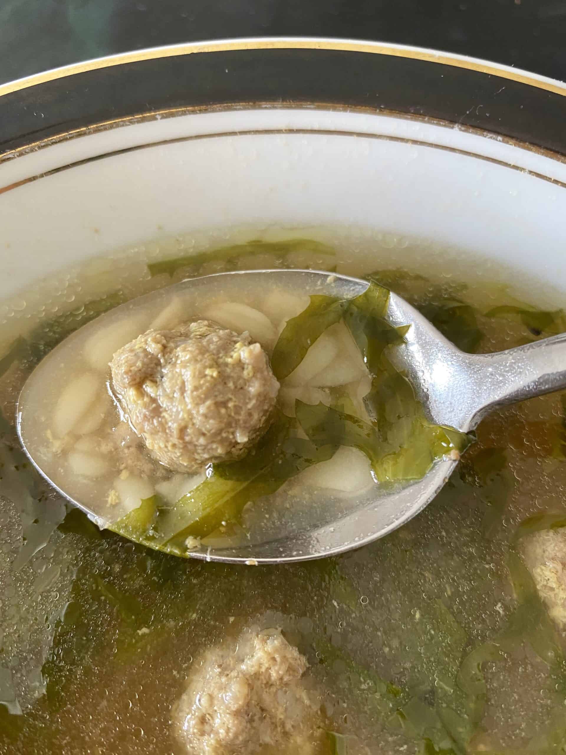 Italian wedding soup in a spoon
