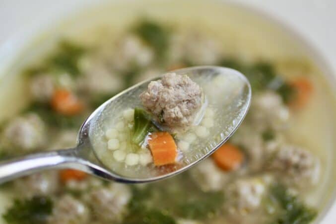 meatball soup in a spoon