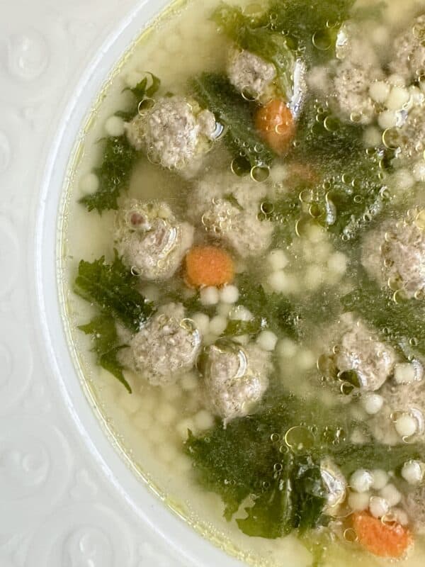 close up of meatball soup