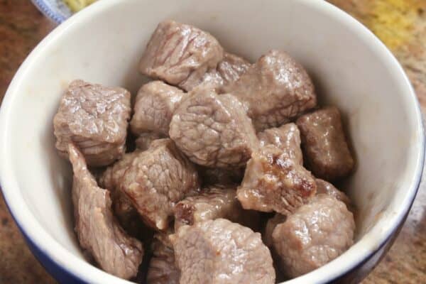 beef cubes in bowl
