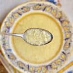 stracciatella and soup in a bowl