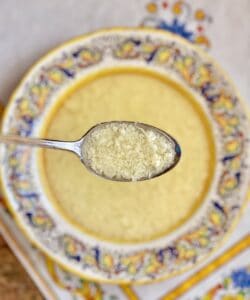 stracciatella and soup in a bowl