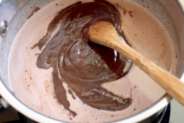 stirring cream and chocolate