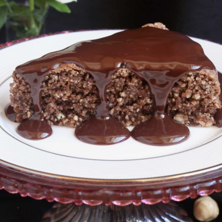 hazelnut chocolate cake with chocolate sauce
