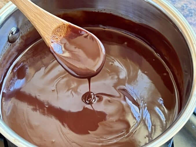 chocolate sauce in a pan.