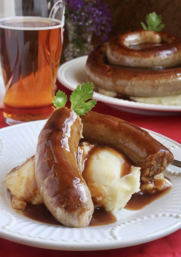 cumberland sausages with gravy and mash hero