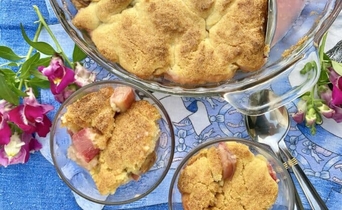 rhubarb cobbler in bowls