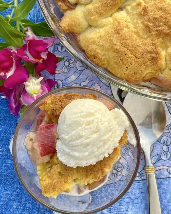 rhubarb cobbler with ice cream