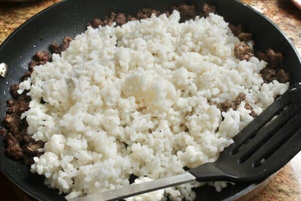 adding rice to beef
