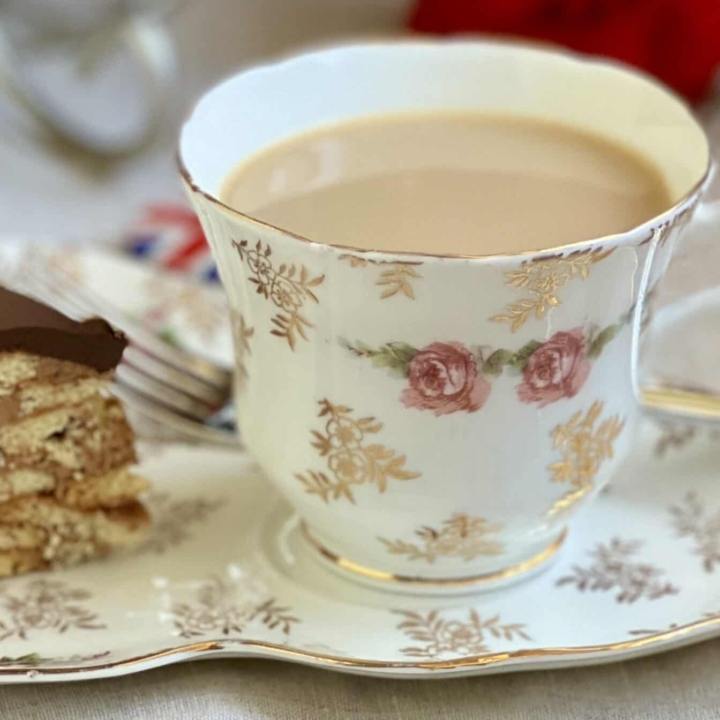 chocolate biscuit cake and tea