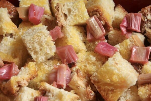 adding baked rhubarb