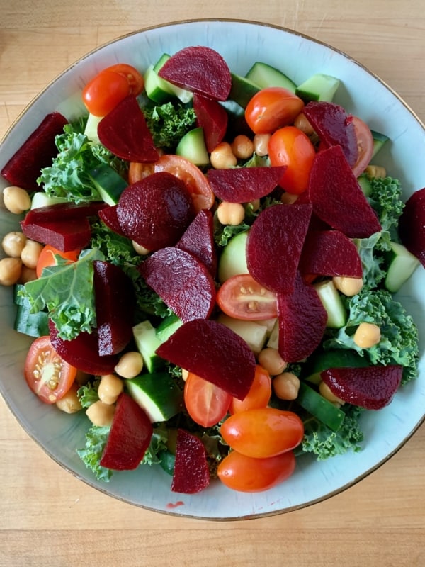 Making Kale Salad with beets