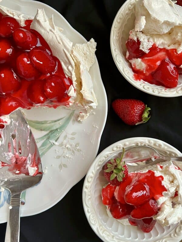 serving strawberry dessert
